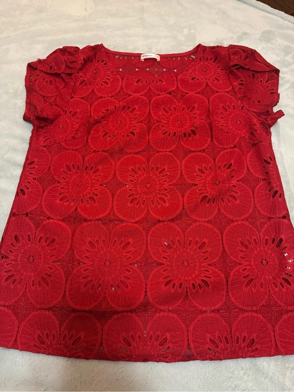 OFFEFAN Floral Lace Top in Red Size Small